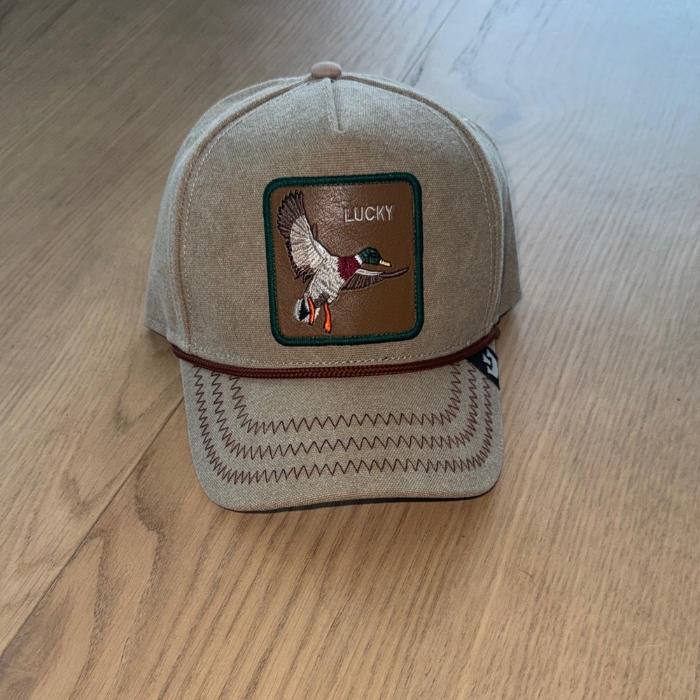 Lucky Tan Duck Patch Baseball Cap with Green and Brown Accents